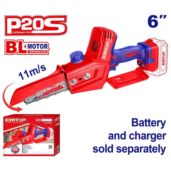 اره زنجیری فوق صنعتی شارژی براش لس 20 ولت EMTOP مدل ELGA2068