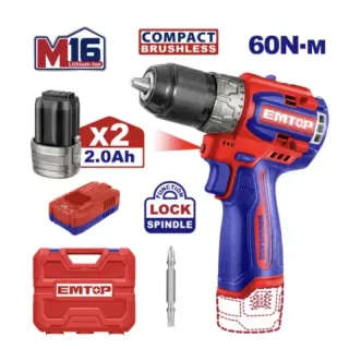 دریل شارژی براش لس 16 ولت 60 نیوتن EMTOP مدل ECDL16682