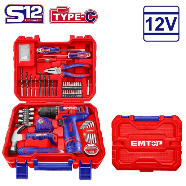 ست‌ دریل شارژی 96 پارچه 12 ولت EMTOP مدل EEDK09601