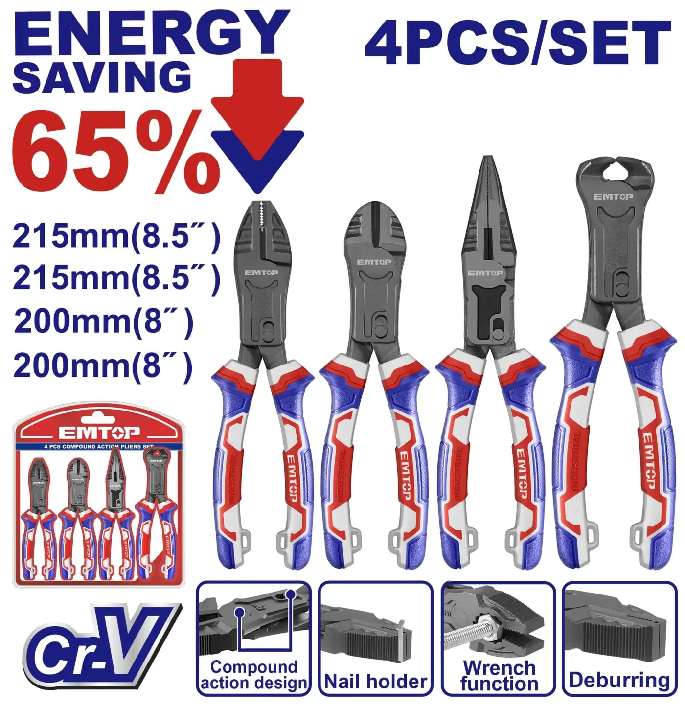 ست 4 عددی انبر صنعتی Emtop مدل EPLS2451