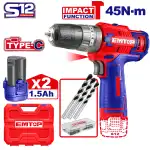 دریل شارژی چکشی 12 ولت با دو باطری Emtop مدل ECIDL12620