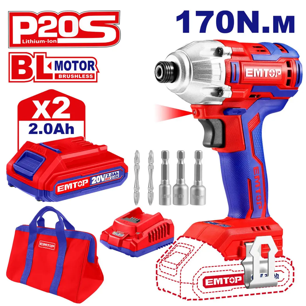 ایمپکت شارژی براش لس 20 ولت 170 نیوتن ECDLIR20221