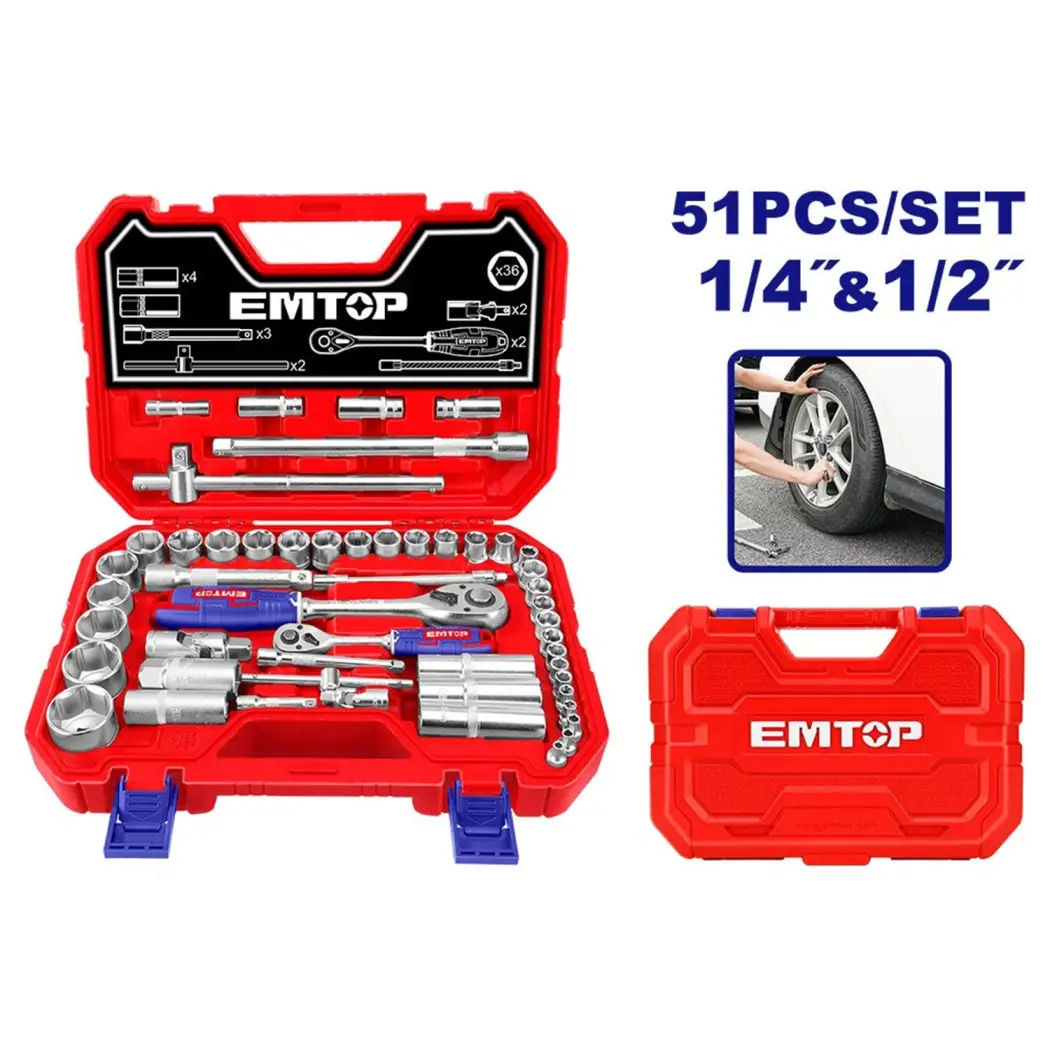 جعبه 51 پارچه سوکت 14″ و 12″ Emtop مدل ESKT42511