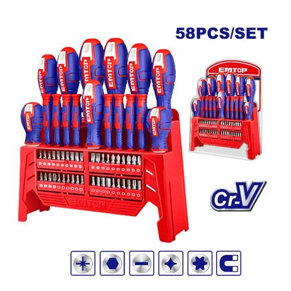 ست 58 تکه پیچ‌گوشتی Emtop مدل ESST5802