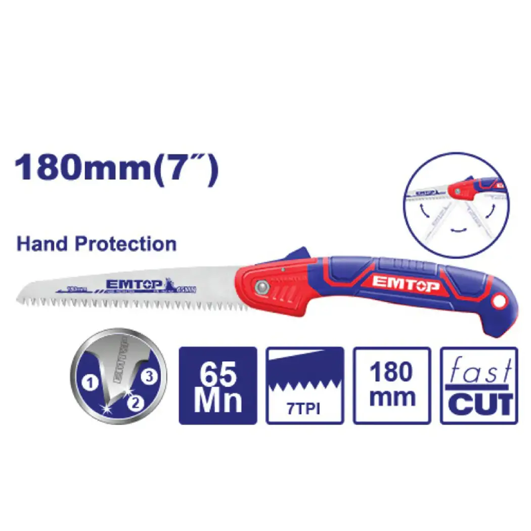اره درخت بر دستی تاشو 180 میلی متر 7 اینچ Emtop مدل EHASF1801