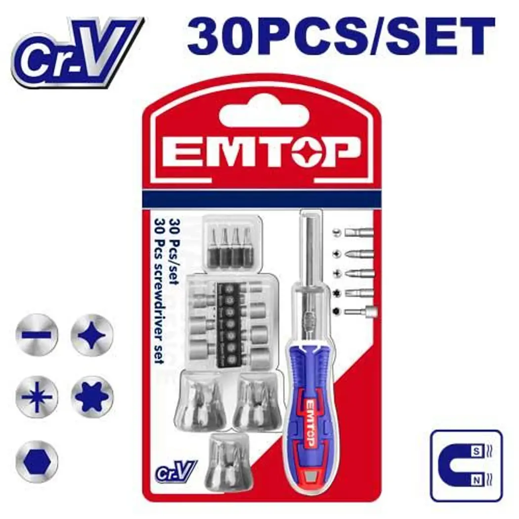 ست پیچ گوشتی و بکس 30 پارچه Emtop مدل EBST03006